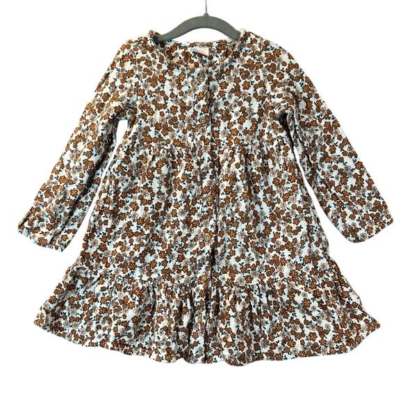 Tiered Floral Button Down Dress Girls 4T Wonder Nation Minimalist Neutral - Picture 1 of 8